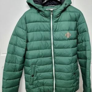Jack and Jones Originals hooded winter jacket, men's medium, green in color
